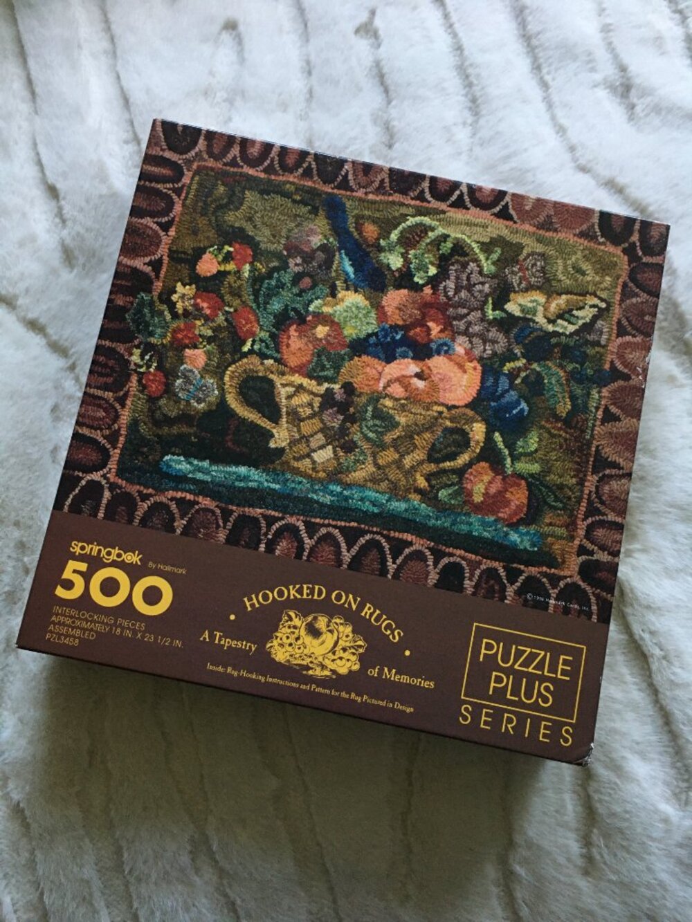 Vintage 90 Hallmark Springbok Hooked On Rugs Puzzle Plus Rug & Burlap Set 500 pc